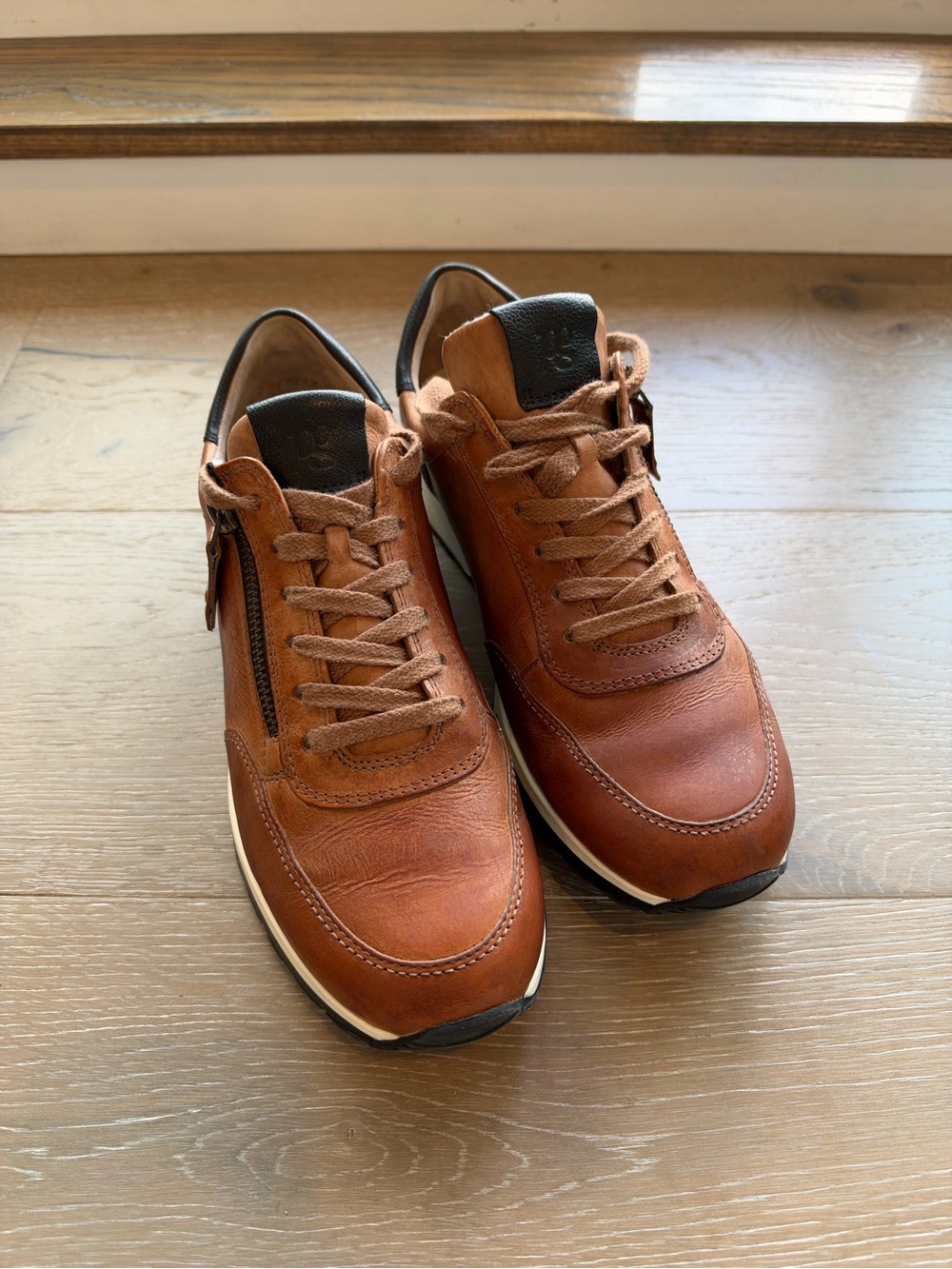 Paul Green Tan/Brown Leather Zip-Accent Sneakers